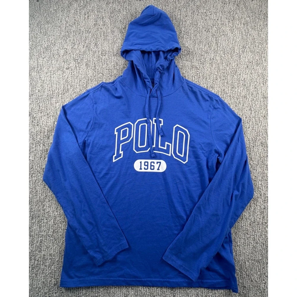 Polo Ralph Lauren Hoodie Mens Medium Blue Graphic 1967 Long Sleeve T-Shirt